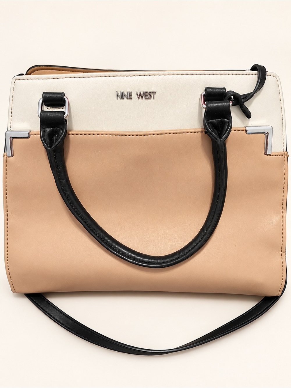 Nine West Tan Cream Black Colorblock Satchel Handbag